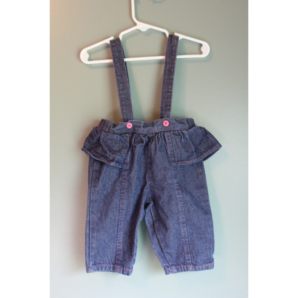 Kalula Kids Vintage Baby Girls Denim Overalls Pink Buttons Ruffles 12M